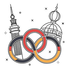 German National Landmarks and Pretzel Illustration with Berlin Cityscape Elements © Adelia
