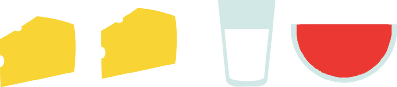 Food icons set cheese slices glass of milk and watermelon minimal flat vector illustration collection