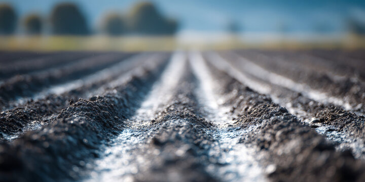 Prepared agricultural field with furrows