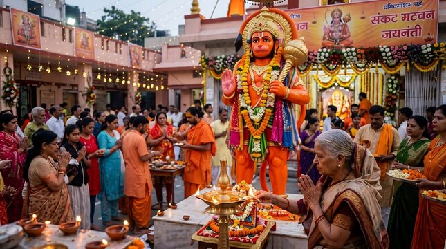 Hindu ceremony with large statue gathering.