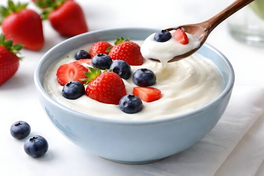 Creamy Yogurt with Strawberries and Blueberries &ndash; Healthy Fresh Berry Breakfast Bowl