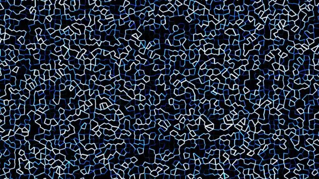 Abstract digital pattern pulses with glowing white lines on a dark blue background.