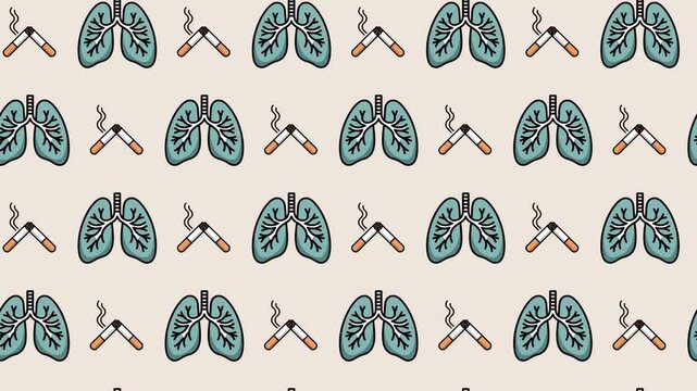 Cigarette and Human Lungs Icon Seamless Pattern Background, health awareness and anti-smoking concept.