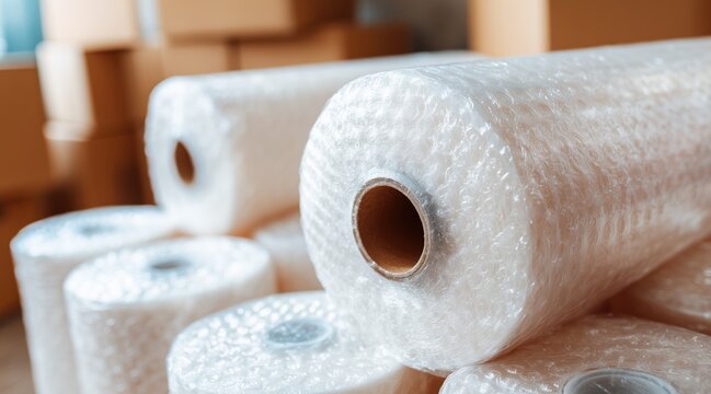 Bubble wrap rolls for packaging and shipping in storage facility