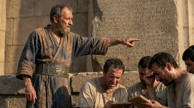King Hammurabi Presenting Legal Code to Scribes and Citizens - Ancient Babylon
