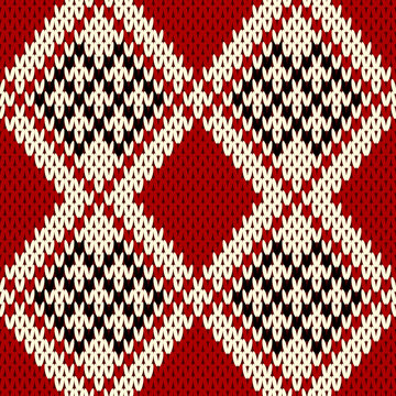 Christmas Knitted Seamless Pattern Collection with Nordic Ornament Designs, Red and White Winter Textile Background