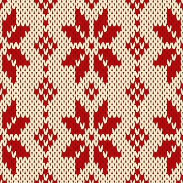 Christmas Knitted Seamless Pattern Collection with Nordic Ornament Designs, Red and White Winter Textile Background