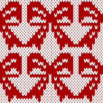 Christmas Knitted Seamless Pattern Collection with Nordic Ornament Designs, Red and White Winter Textile Background