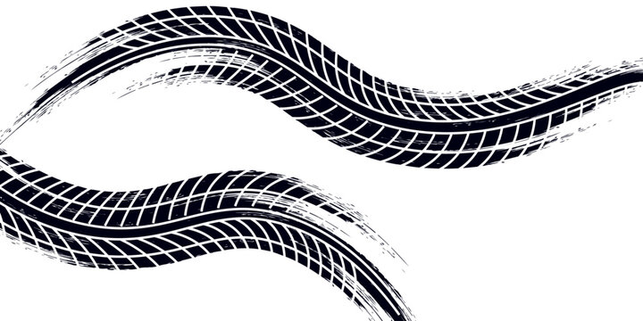 Black tire marks on road, Black rubber tire marks and tread marks, Tire trace track wheels texture and background,