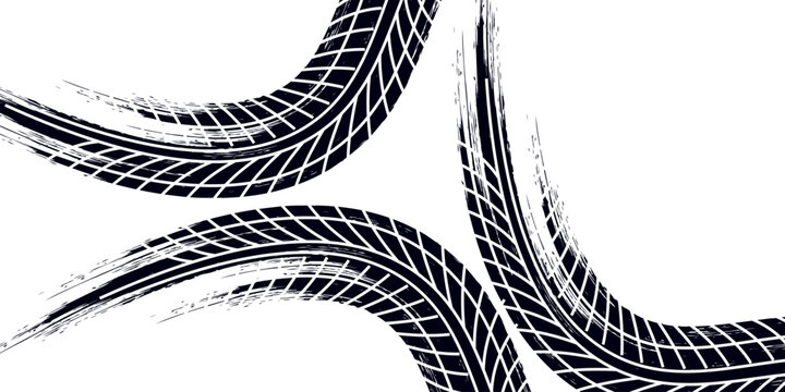 Black tire marks on road, Black rubber tire marks and tread marks, Tire trace track wheels texture and background,