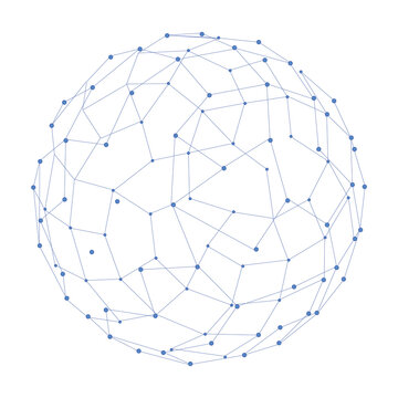 Abstract plexus sphere with connected dots and lines forming a grayscale network globe as an isolated on trsnsparent Background