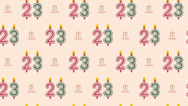 Birthday Cake with Candles and Number 23 Seamless Pattern Background, celebration and anniversary concept.