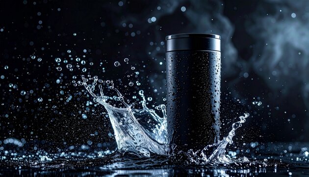 Water splashes around a dark cylindrical object in a dramatic scene