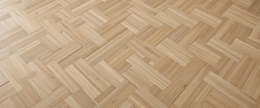 Light-colored wooden parquet flooring, herringbone pattern