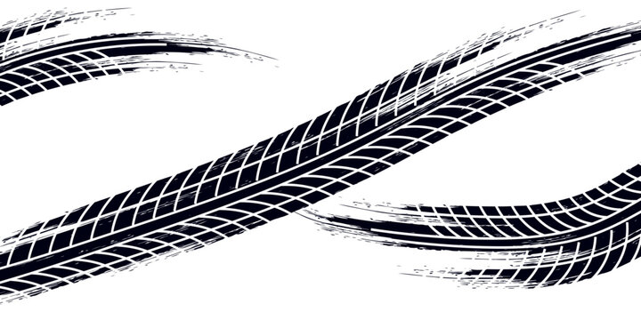 Black tire marks on road, Black rubber tire marks and tread marks, Tire trace track wheels texture and background,
