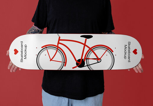 Men Holding Skateboard Mockup