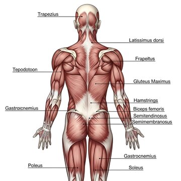 Human body muscle anatomy diagram back.
