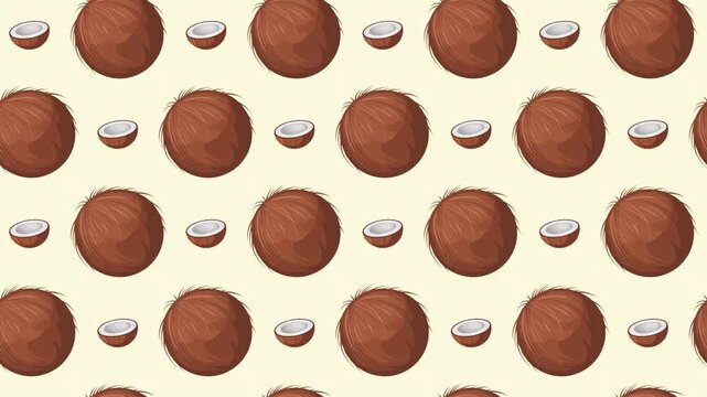 Whole and Halved Coconuts Seamless Pattern Background, tropical fruit and healthy ingredient concept.
