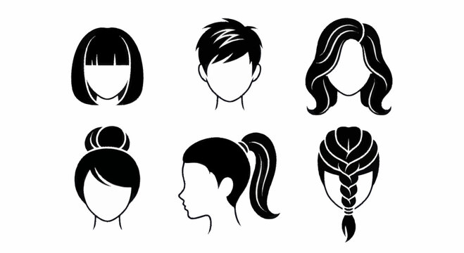 Collection of diverse hairstyles for men and women, showcasing various hair lengths and styles.