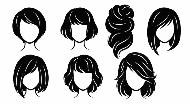 Collection of diverse womens hairstyles, showcasing various fashionable haircuts and elegant hair designs.