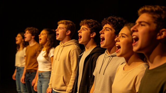 Group of young people singing in a choir