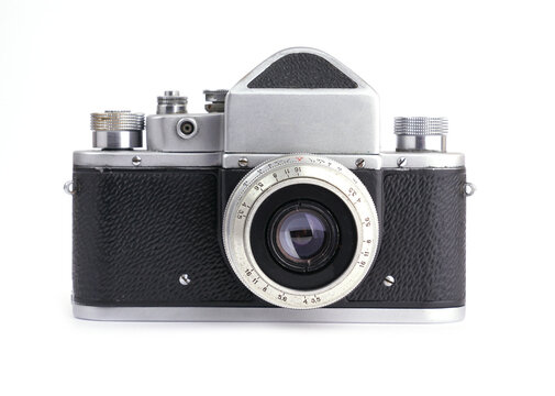 Vintage film camera isolated on white background