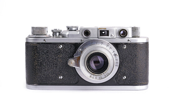 Vintage film camera isolated on white background