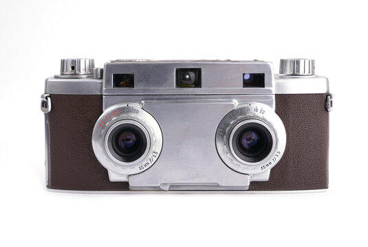 Vintage film camera isolated on white background