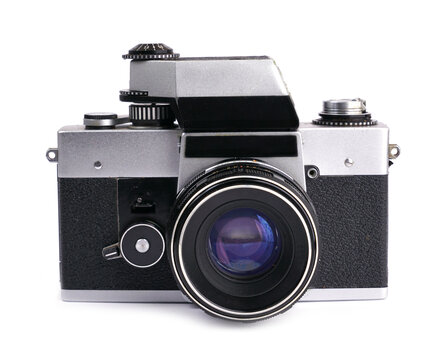 Vintage film camera isolated on white background