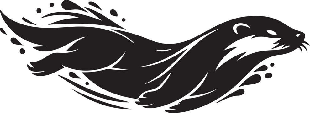 Black otter swimming with splashes Vector