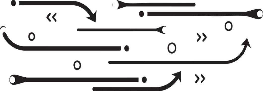 Black Hand-Drawn Dotted Dashed Arrow Line Divider Set Collection on White Background Design