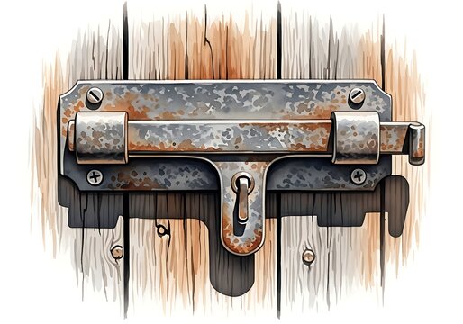 Rustic wooden door with a weathered metal bolt lock