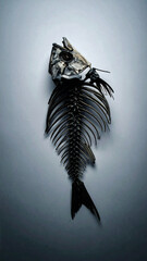 Fototapeta premium Minimalist Dead Fish Skeleton on White Background