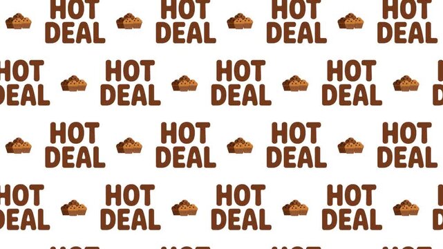 Chocolate Muffins and 'Hot Deal' Text Seamless Pattern Background, bakery promotion and snack concept.