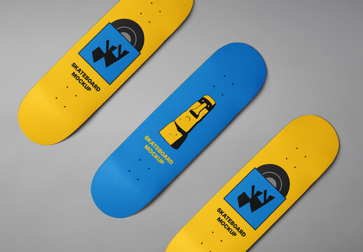 Three Skateboard Mockups