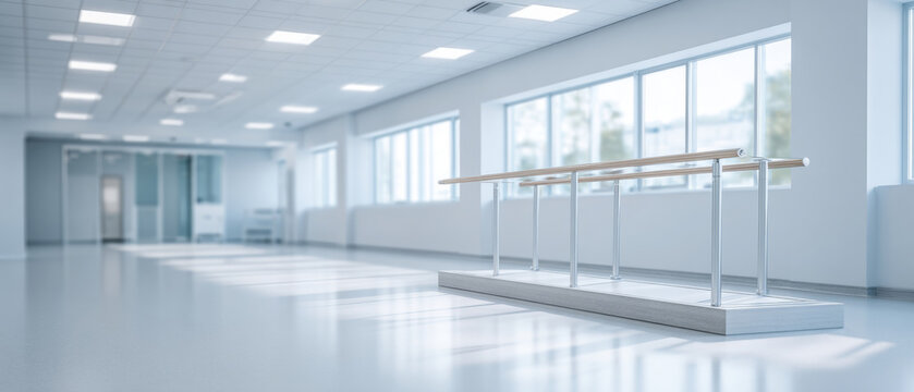 Bright empty rehabilitation therapy room
