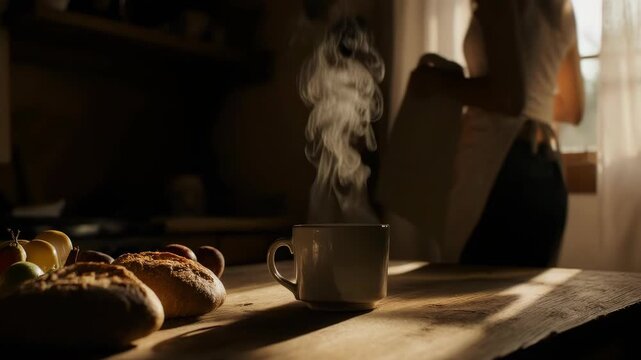Morning Coffee and Fresh Pastries in Warm Sunlight
