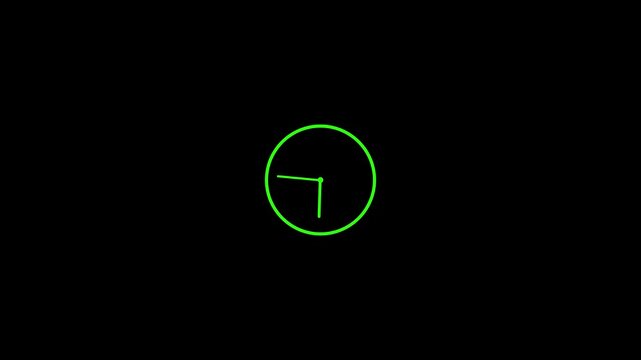 Clock spinning, watch animation on transparent background with alpha channel. Clock icon flat style 24 hours day and night fast speed with moving timer clock rotation.
