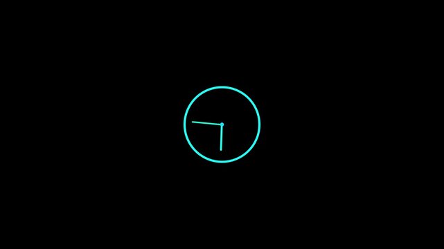 Time on clock is going fast. Black clock icon with moving arrows in 12 hour loop. Stopwatch animation. Alpha channel