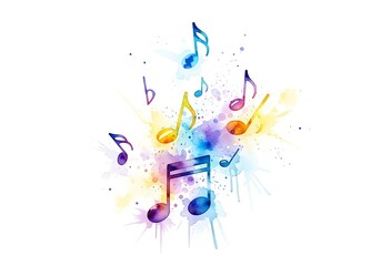 Obraz premium Colorful music notes fly out in a joyful explosion of sound waves.