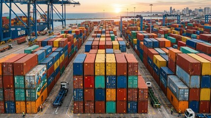 Fototapeta premium Shipping containers stacked colorful rows