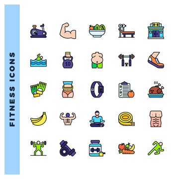 25 Fitness Lineal Color icons pack. vector illustration.