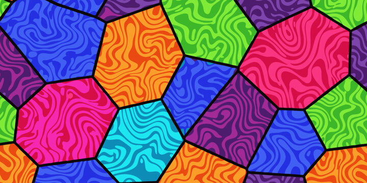 The mosaic art piece showcases a colorful abstract design with geometric shapes.