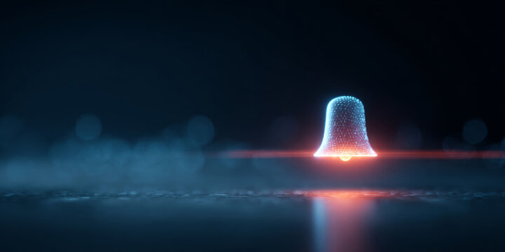 Futuristic glowing notification bell icon