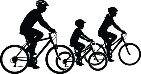 Obraz premium Family riding bicycles together in silhouette isolated on transparent background, Vector