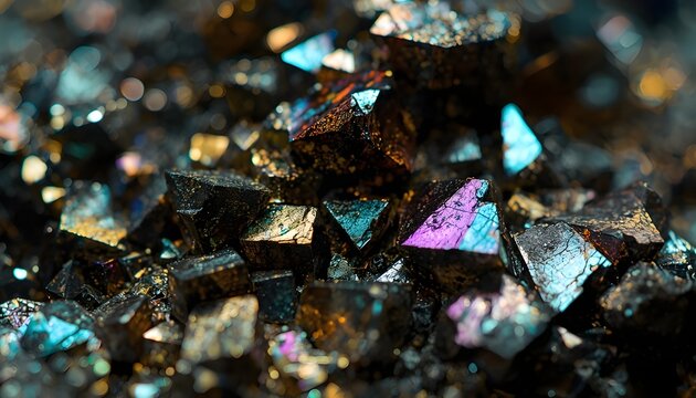 Iridescent Bismuth Ore Crystals with Metallic Rainbow Reflections