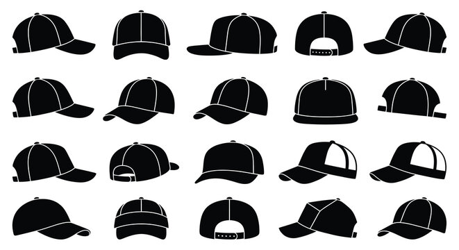 Collection of baseball cap silhouettes in various styles