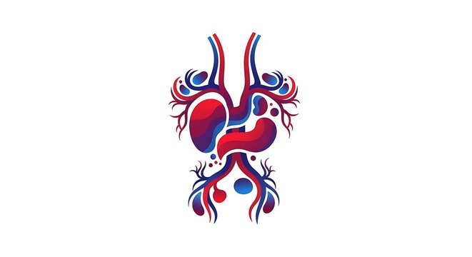 Stylized human lungs and circulatory system in abstract vibrant colors.