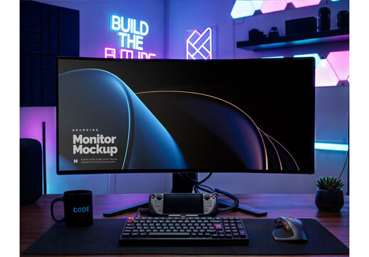 Monitor Ultrawide Mockup for Business Presentation and Commercial Design