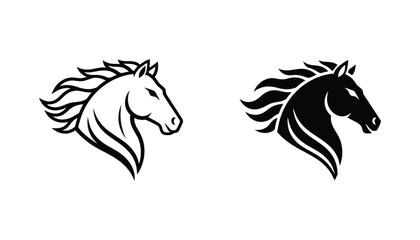 Elegant horse head profile icon in bold black and white vector style showing dynamic mane for equestrian branding and sports logos © Minimalist